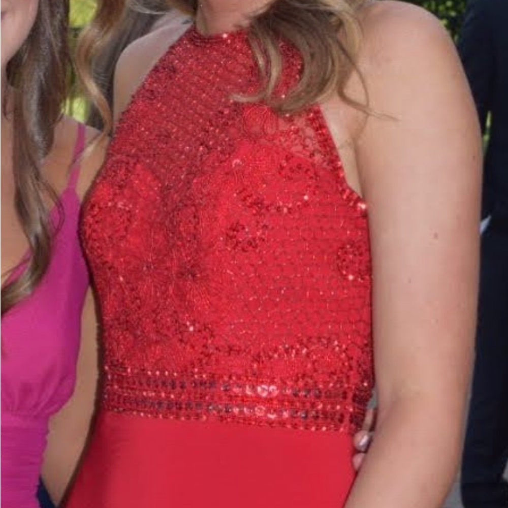 Sherri Hill Red Halter Prom Gown - Picture 5 of 6